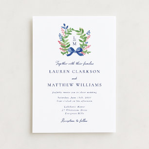 Invitación de boda con cresta de laurel acuarela