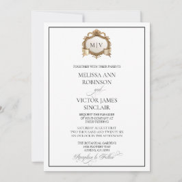 Invitación de boda con cresta de monograma