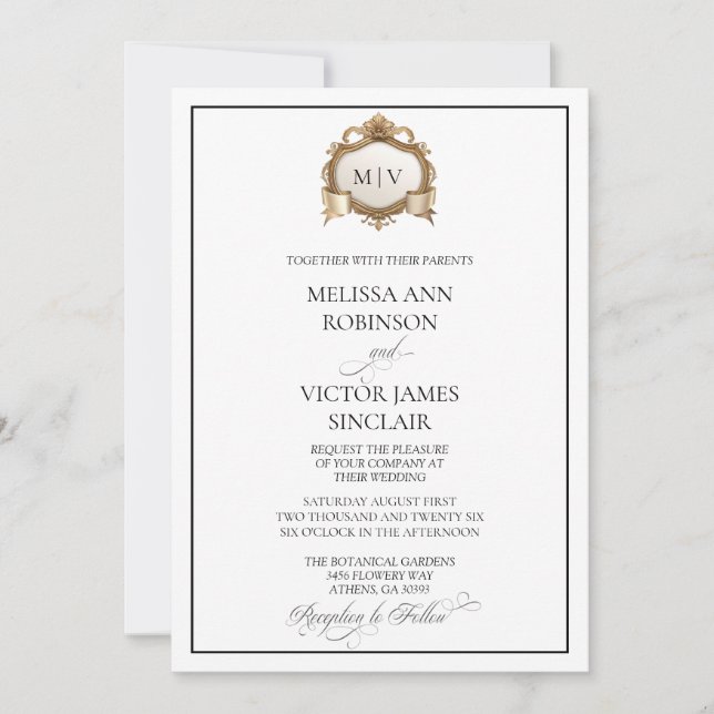 Invitación de boda con cresta de monograma (Anverso)