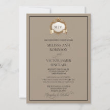 Invitación de boda con cresta de monograma