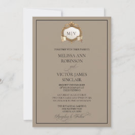 Invitación de boda con cresta de monograma