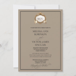Invitación de boda con cresta de monograma