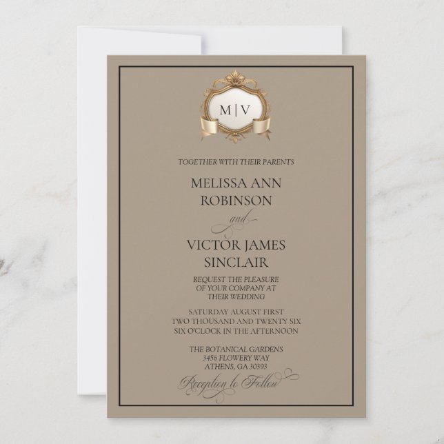 Invitación de boda con cresta de monograma (Anverso)
