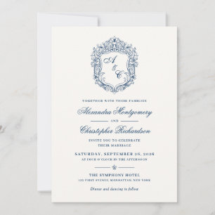 Invitación de boda con cresta de monograma barroco