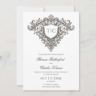 Invitación de boda con cresta de monograma majestu