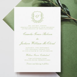 Invitación de boda con cresta de monograma vintage