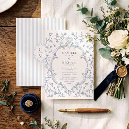 Invitación de boda con cresta de toile azul elegan