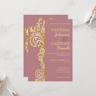 Invitación de boda con cresta dorada