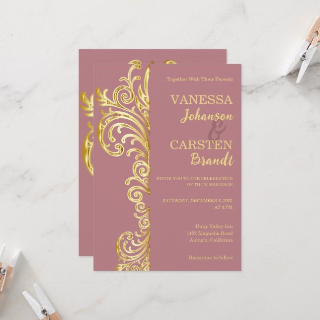 Invitación de boda con cresta dorada (Anverso/Reverso In Situ)