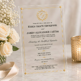 Invitación de boda con cresta dorada de acrílico t