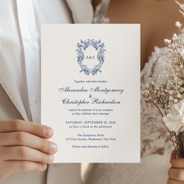 Invitación de boda con cresta monograma de estilo  (Subido por el creador)