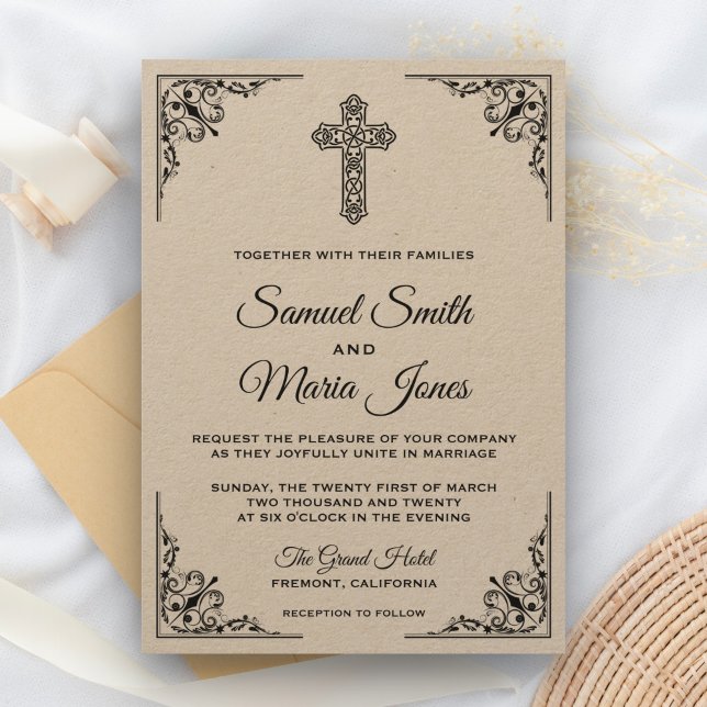 Invitación de boda con cruz ornamentada negra Rust (Subido por el creador)
