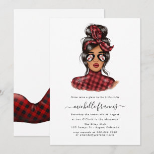 Invitación de boda con cuadros rojos de búfalo par
