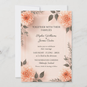Invitación de boda con dalia de melocotón rosado