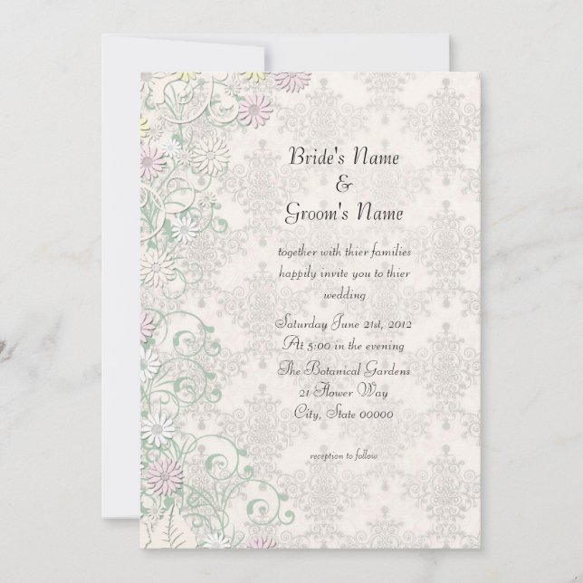 Invitación de Boda con Damasco y Flores de Primave (Anverso)