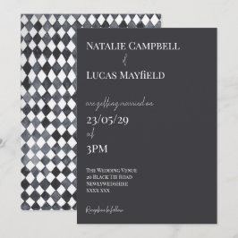 Invitación de boda con diamantes en blanco y negro