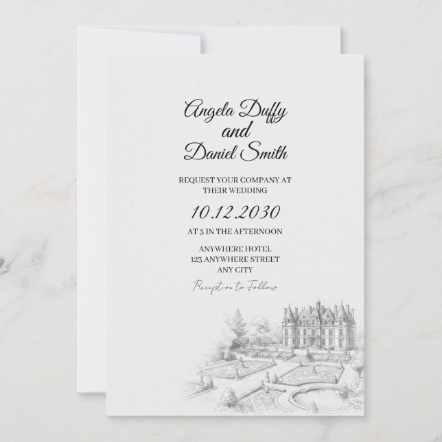 Invitación de boda con dibujo de Edinburgh Castle (Anverso)