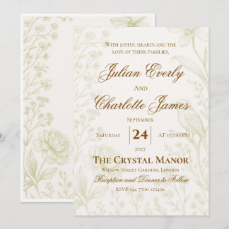 Invitación de boda con dibujo de jardín floral ele