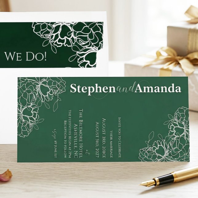 Invitación de boda con dibujo de línea floral mode (Subido por el creador)