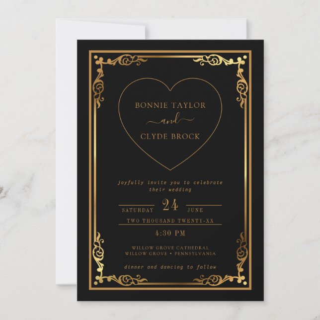 Invitación de boda con diseño de acento de corazón (Anverso)