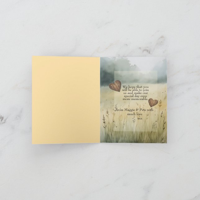 Invitación de boda con diseño de corazón de campo  (Interior)