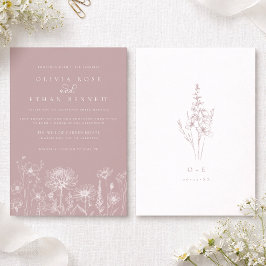 Invitación de Boda con Diseño de Línea de Flor Sil