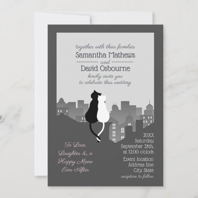 Invitación de boda con diseño divertido de gato (Anverso)