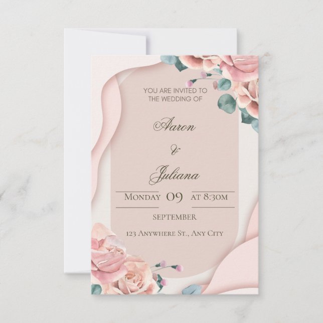 Invitación de Boda con Diseño Floral de Lujo (Anverso)