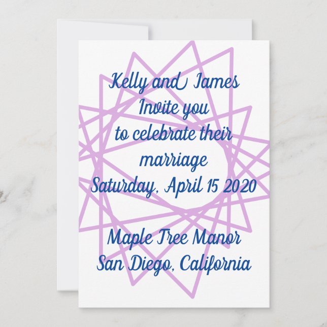 Invitación de boda con diseño geométrico rosa/púrp (Anverso)
