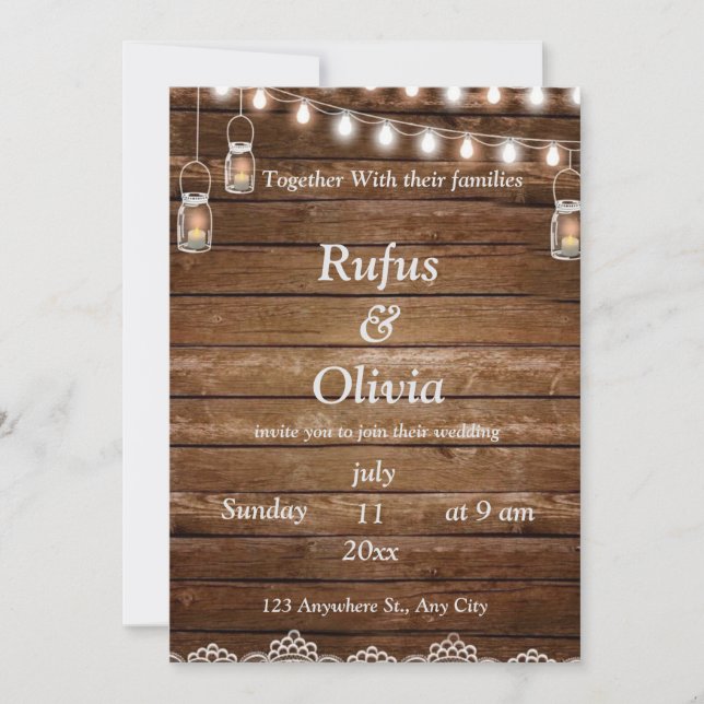 invitación de boda con encanto rústico (Anverso)