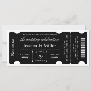 Invitación de boda con entrada negra elegante