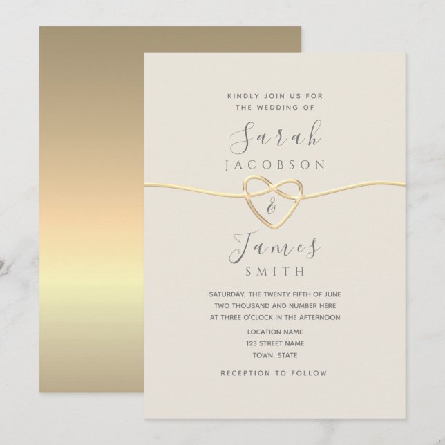Invitación de boda con escritura dorada minimalist (Anverso / Reverso)