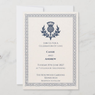 Invitación de Boda con Escudo de Cardo Escocés Azu