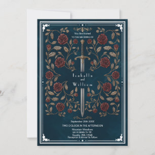 Invitación de boda con espada de plata azul real