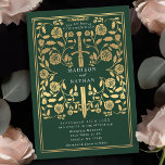 Invitación de boda con espada dorada real medieval<br><div class="desc">Establece el tono para tu boda de fantasía medieval con un diseño de invitación audaz: una gran espada dorada rodeada de flores contra un fondo verde. Perfecto para parejas que sueñan con una celebración épica y romántica. ¡Haz que tu historia de amor sea legendaria desde la primera mirada! NOTA: el...</div>