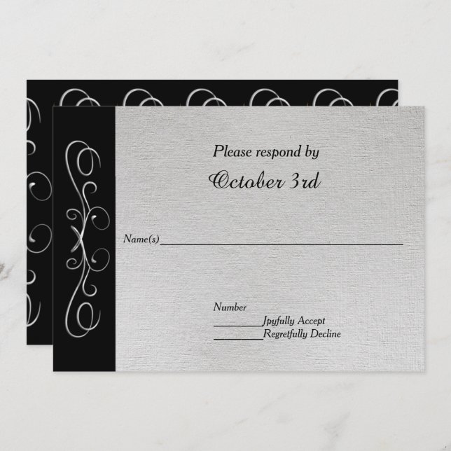 Invitación de boda con espirales plateados elegant (Anverso / Reverso)