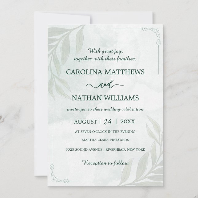 Invitación de boda con esquinas florales elegantes (Anverso)