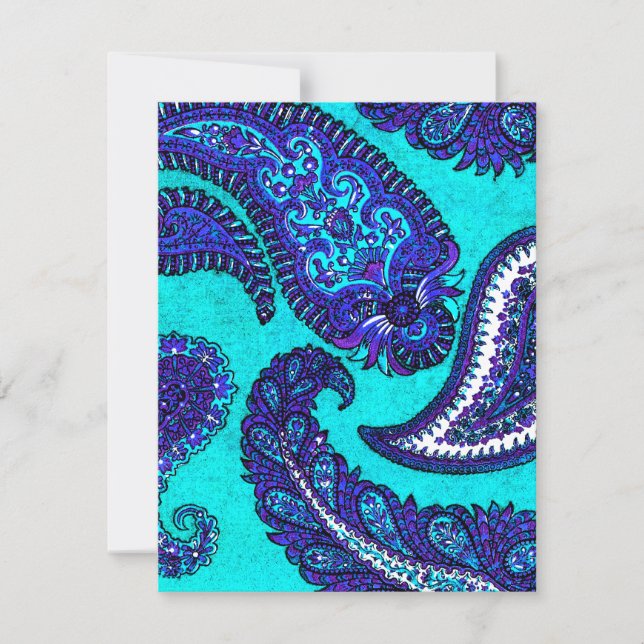 Invitación de boda con estampado de cachemira acuá (Anverso)