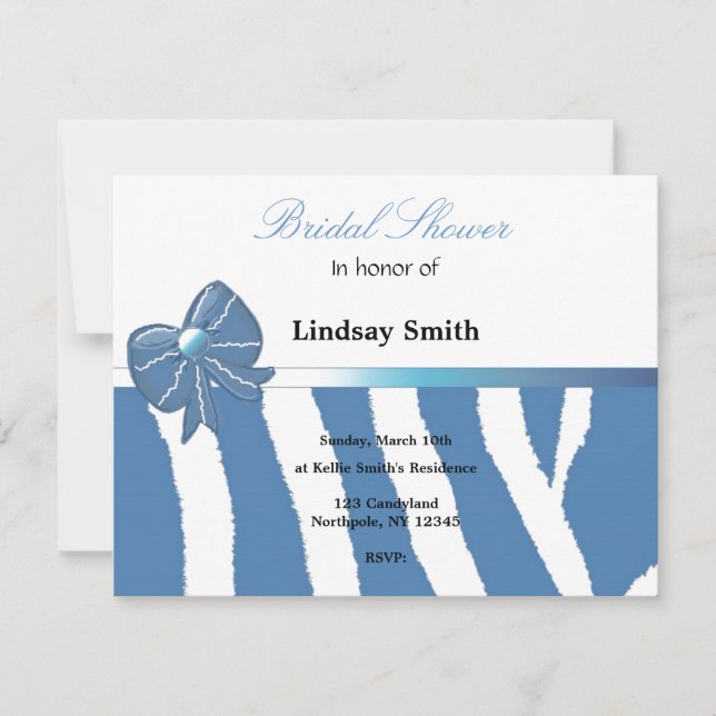 Invitación de boda con estampado de cebra azul (Anverso)