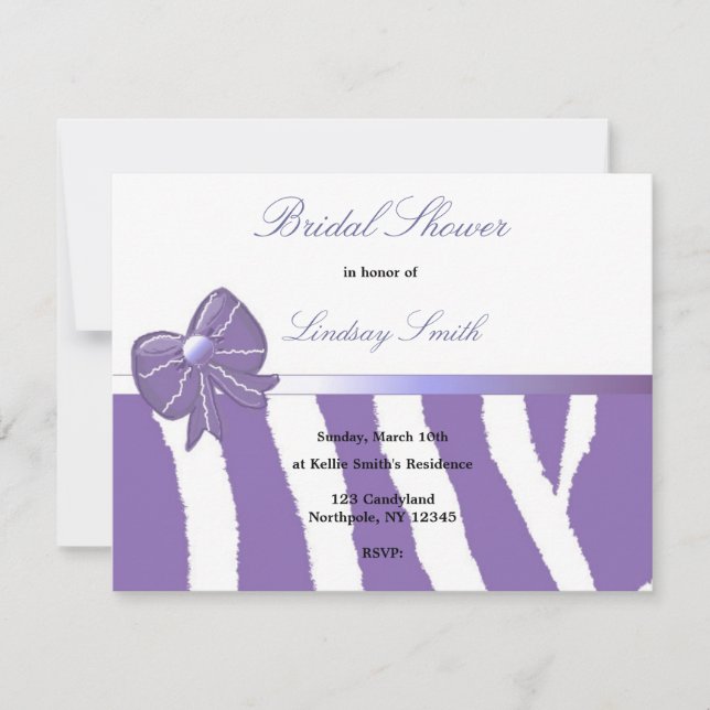 Invitación de boda con estampado de cebra morada (Anverso)