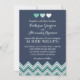 Invitación de boda con estampado de chevron azul m