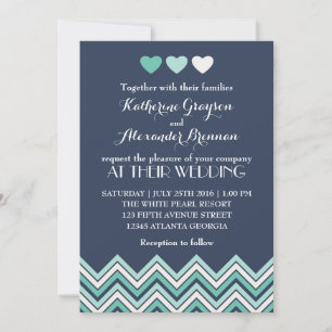 Invitación de boda con estampado de chevron azul m