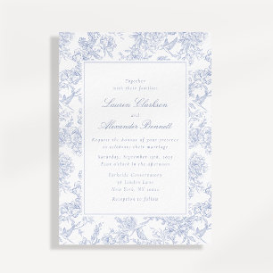 Invitación de boda con estampado floral azul