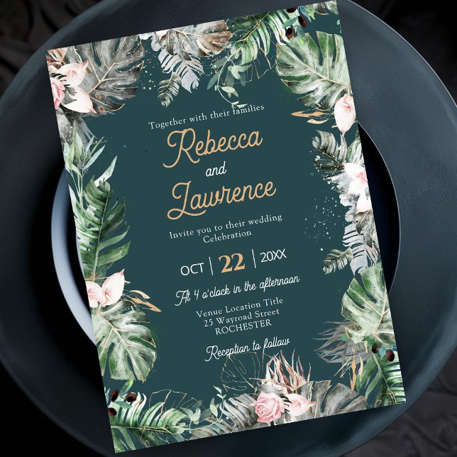 Invitación de boda con estampado floral tropical c (Subido por el creador)