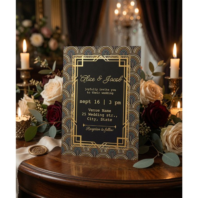 Invitación de boda con estilo bordado Art Deco (Subido por el creador)