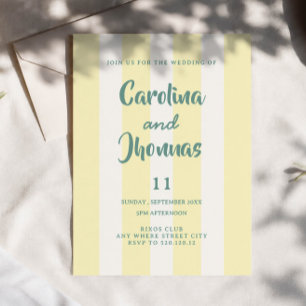 Invitación de boda con estilo retro funky y letra