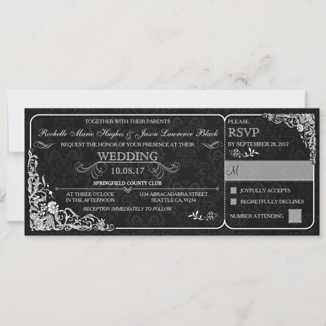 Invitación de Boda con Estilo Victoriano y Tarjeta (Anverso)