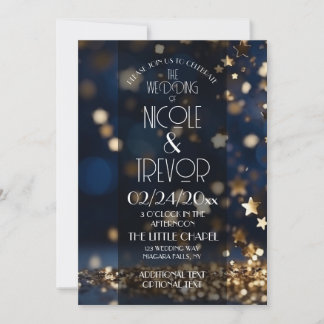 Invitación de boda con estrellas doradas brillante