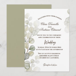 Invitación de boda con eucalipto acuarela