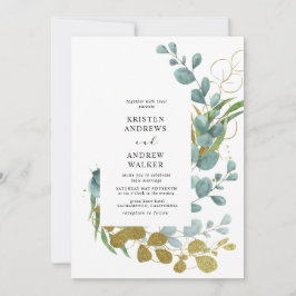 invitación de boda con eucalipto dorado